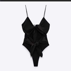 Zara Cut Out Bodysuit With Bow Detail